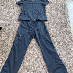 Cherokee gray scrubs top is large, bottoms are medium